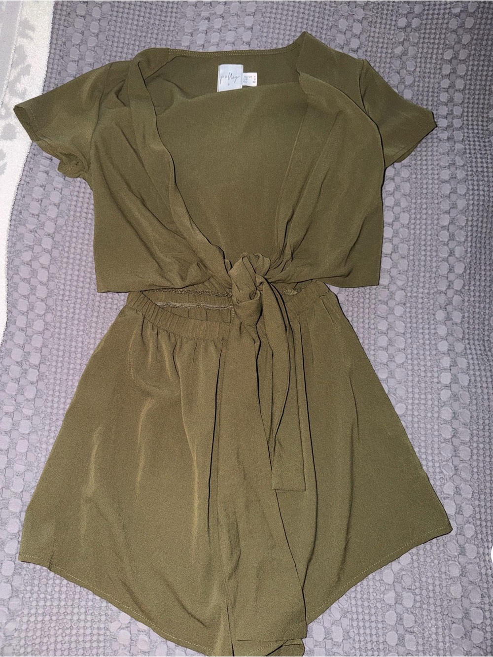 Princess Polly Olive Green Short Sleeve Tie Front Romper